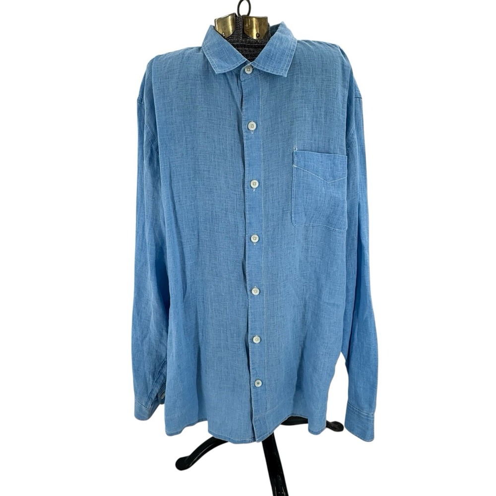 Tommy‎ Bahama 100 % Linen Shirt Blue Long Sleeve Relaxed Fit NWOT Men's Size 2XL